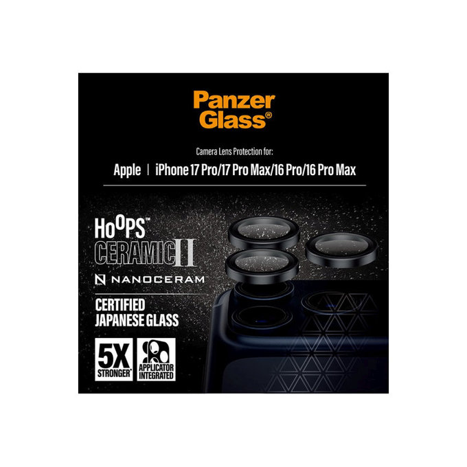 Ochranný kryt objektivu Hoops Ceramic II pro iPhone 17 Pro Max/17 Pro/16 Pro Max/16 Pro, Černá, PanzerGlass