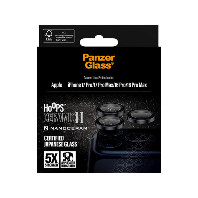 Ochranný kryt objektivu Hoops Ceramic II pro iPhone 17 Pro Max/17 Pro/16 Pro Max/16 Pro, Černá, PanzerGlass