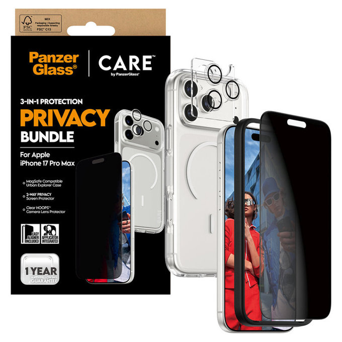 Bundle 3v1 Privacy pro iPhone 17 Pro Max, PanzerGlass