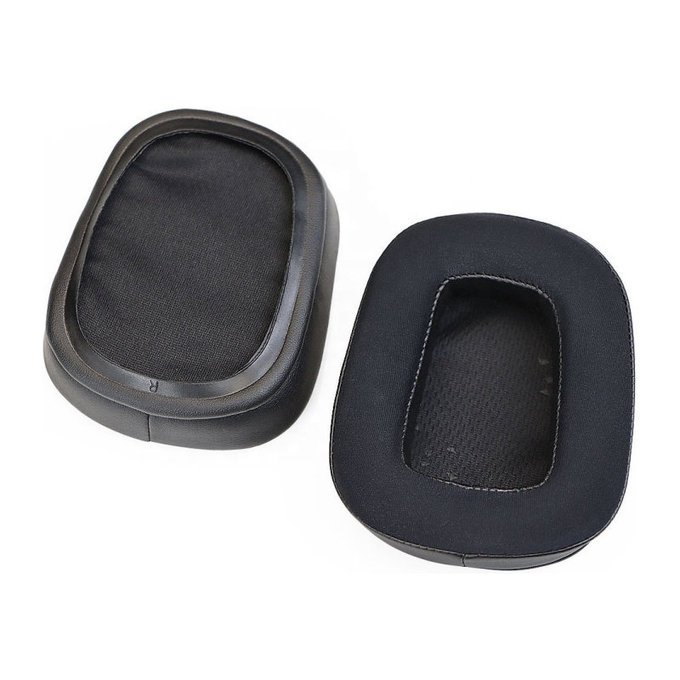Náhradní Náušníky pro Logitech G633 Artemis, G933 Artemis, Paměťová pěna + Textil + Kůže, Černé, Chladivý gel, 1 pár