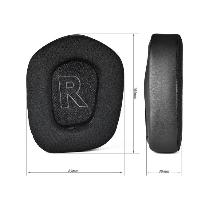 Náhradní Náušníky pro Logitech G733, Paměťová pěna + Textil + Kůže, Černé, Chladivý gel, 1 pár