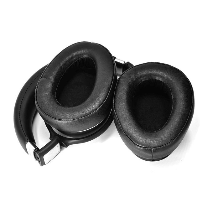 Náhradní Náušníky pro Sennheiser PXC550, PX550, Paměťová pěna + Kůže, Černé, 1 pár