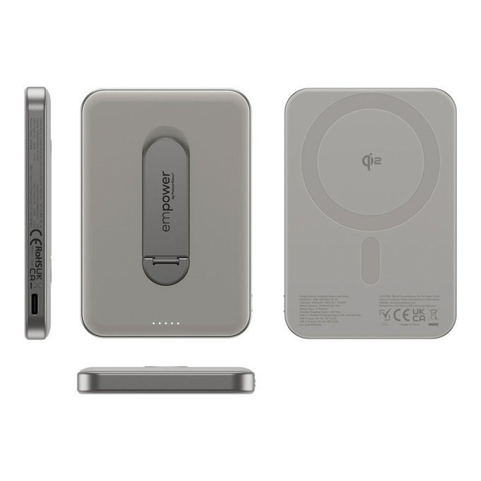 Bezdrátová PowerBank 5000 mAh, s otočným stojánkem 20 W, kompatibilní s MagSafe, Qi2/USB-C, Titanová, empower