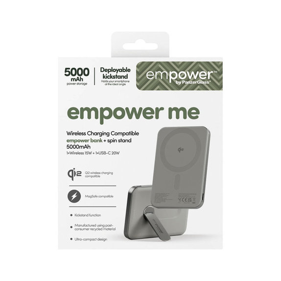 Bezdrátová PowerBank 5000 mAh, s otočným stojánkem 20 W, kompatibilní s MagSafe, Qi2/USB-C, Titanová, empower