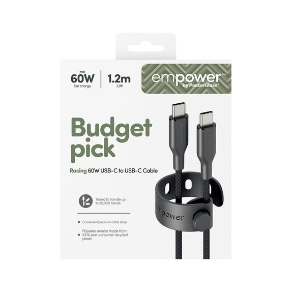 Kabel USB-C, 60 W, Racing, 1, 2 m, Space Black, empower