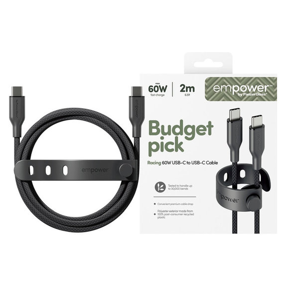 Kabel USB-C, 60 W, Racing, 2 m, Space Black, empower