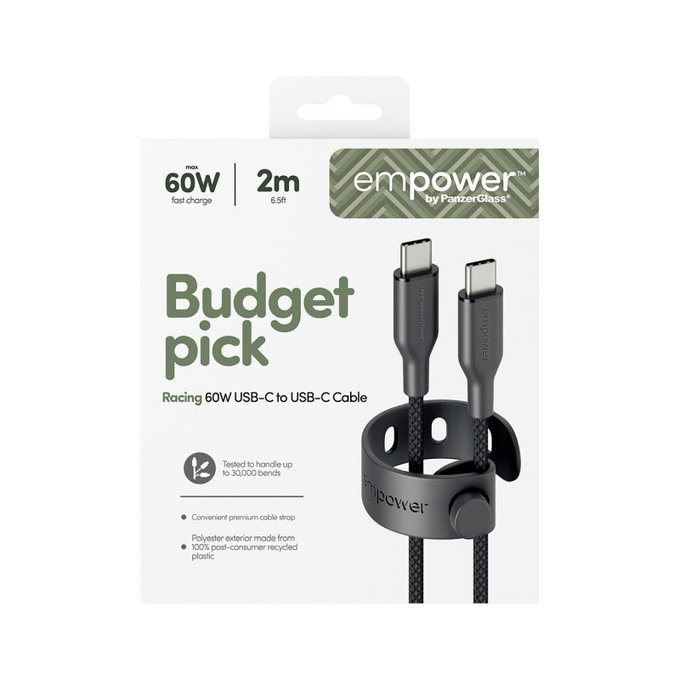 Kabel USB-C, 60 W, Racing, 2 m, Space Black, empower