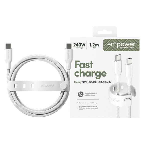 Kabel USB-C, 240 W, Racing, 1,2 m, stříbrnobílý, empower