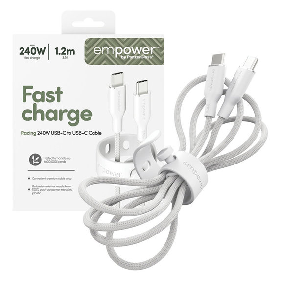 Kabel USB-C, 240 W, Racing, 1,2 m, stříbrnobílý, empower