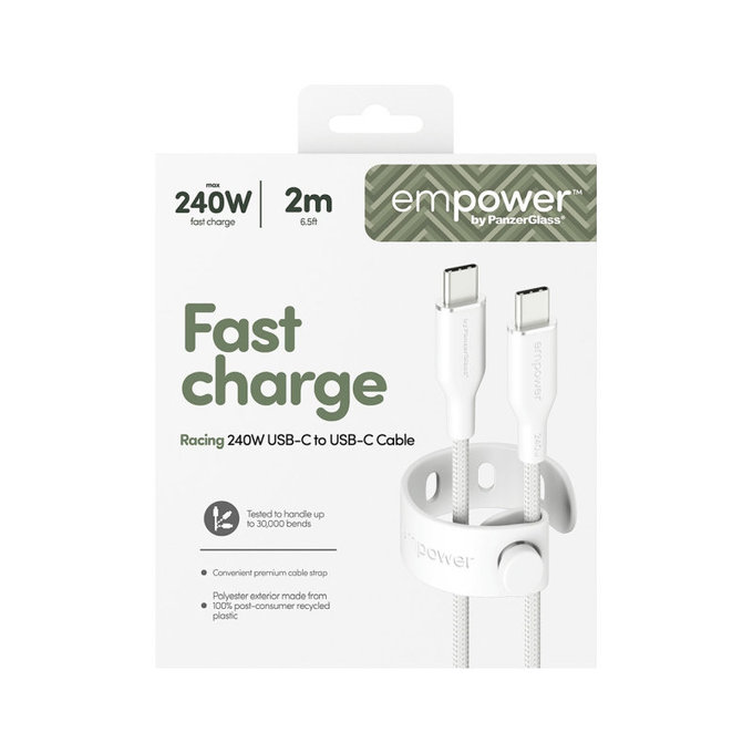 Kabel USB-C, 240 W, Racing, 2 m, Stříbrnobílá, empower