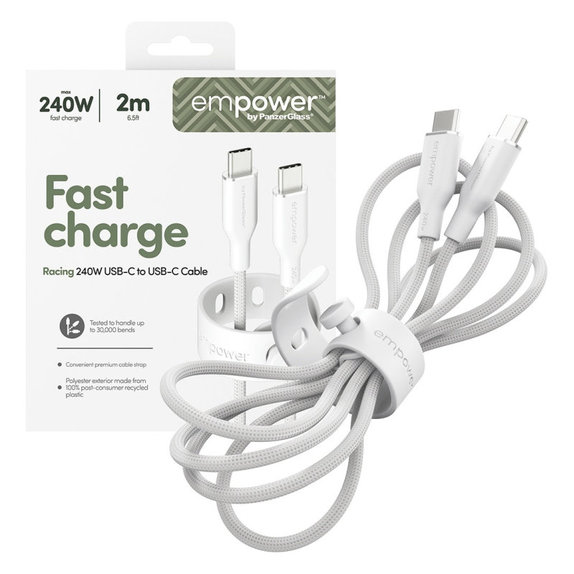 Kabel USB-C, 240 W, Racing, 2 m, Stříbrnobílá, empower