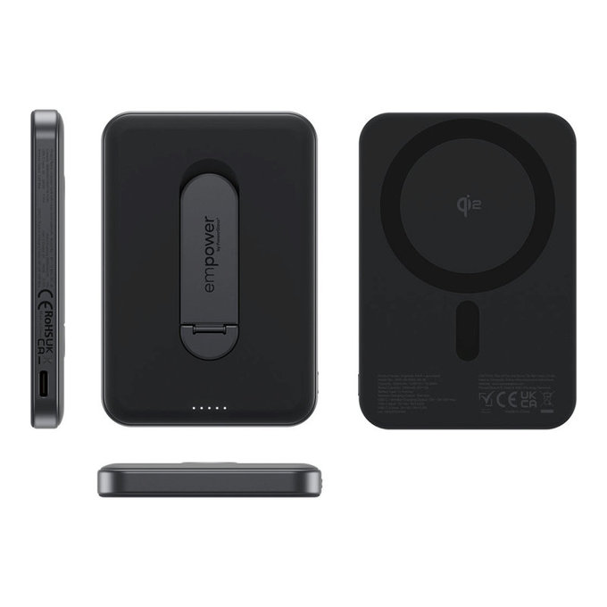 Bezdrátová PowerBank 5000 mAh s otočným stojánkem, 20 W, kompatibilní s MagSafe, Qi2/USB-C, Space Black, empower