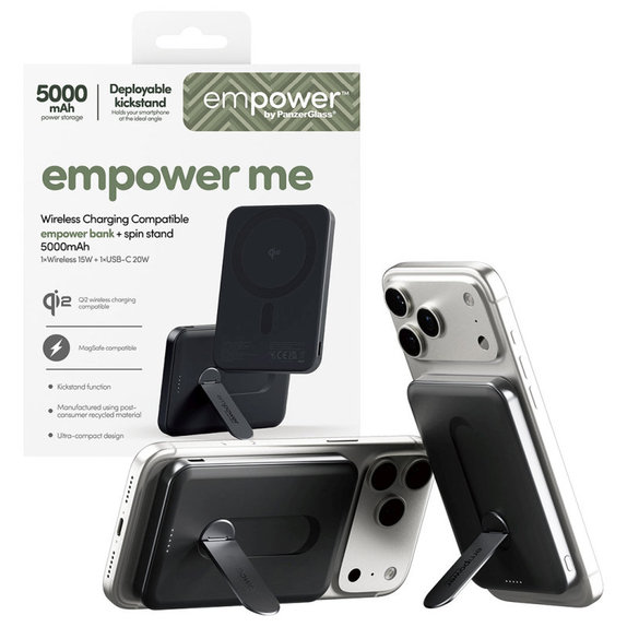 Bezdrátová PowerBank 5000 mAh s otočným stojánkem, 20 W, kompatibilní s MagSafe, Qi2/USB-C, Space Black, empower