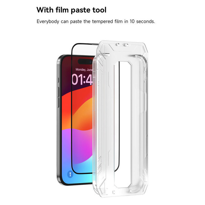 Tvrzené sklo FullCover s aplikátorem pro iPhone 15, Devia