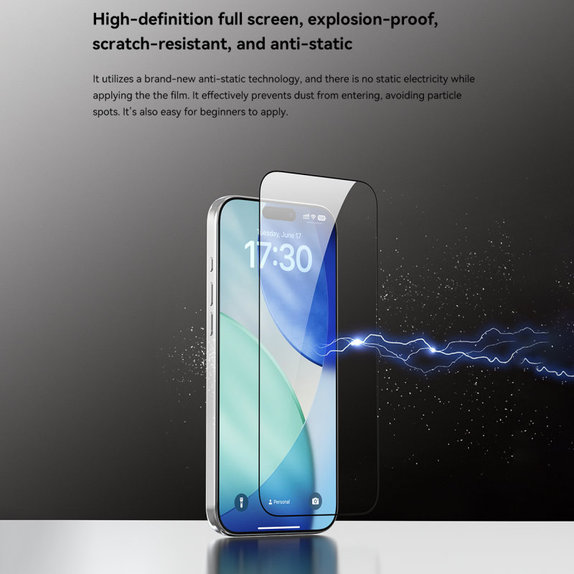 Tvrzené sklo FullCover s aplikátorem pro iPhone 17, Devia