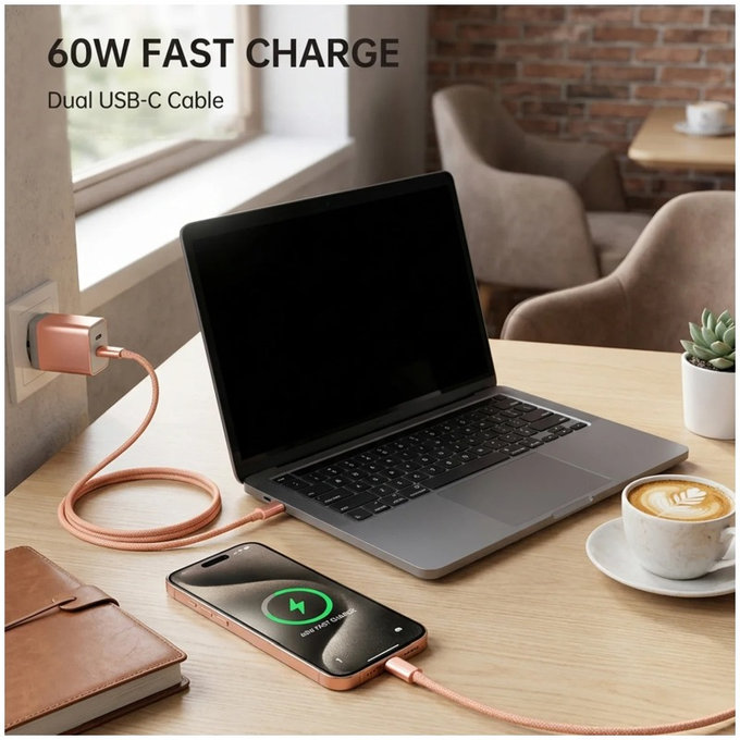 Kabel USB-C / USB-C s rychlým nabíjením, PD 60W, 1 m, oranžový