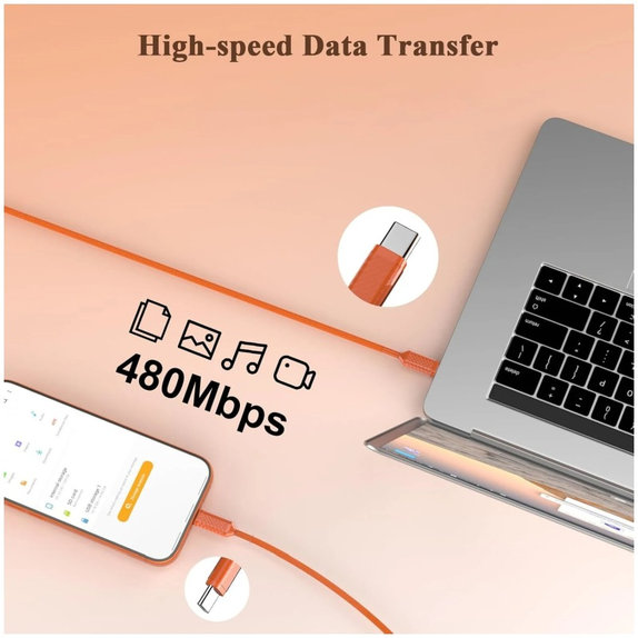 Kabel USB-C / USB-C s rychlým nabíjením, PD 60W, 2 m, oranžový