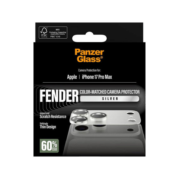 Ochranný kryt objektivu Fender pro iPhone 17 Pro Max, Stříbrná, PanzerGlass