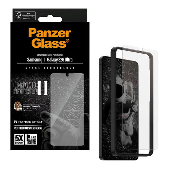Tvrzené sklo UWF Ceramic II s aplikátorem pro Samsung S26 Ultra, Čirá, PanzerGlass