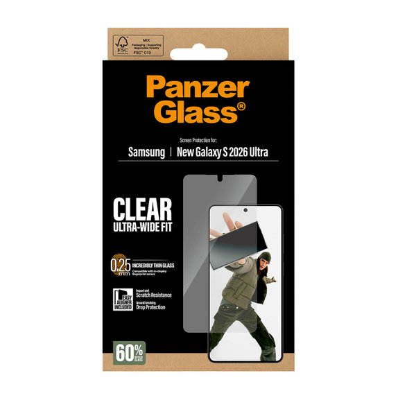 Tvrzené sklo UWF s aplikátorem pro Samsung S26 Ultra, Čirá, PanzerGlass