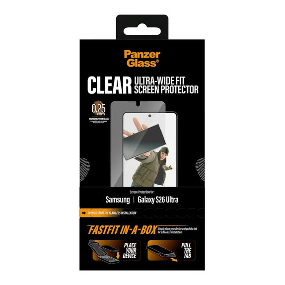Tvrzené sklo UWF s FASTFIT In-A-Box pro Samsung S26 Ultra, Čirá, PanzerGlass