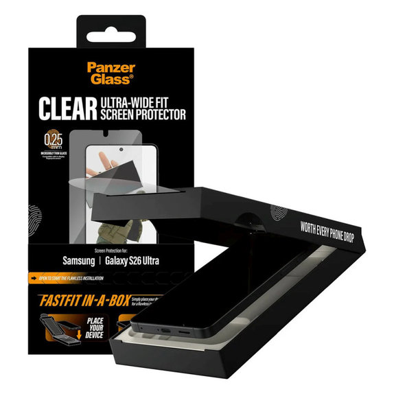 Tvrzené sklo UWF s FASTFIT In-A-Box pro Samsung S26 Ultra, Čirá, PanzerGlass