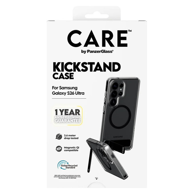 Pouzdro Kickstand s černým QI pro Samsung Galaxy S26 Ultra, Transparentní, PanzerGlass