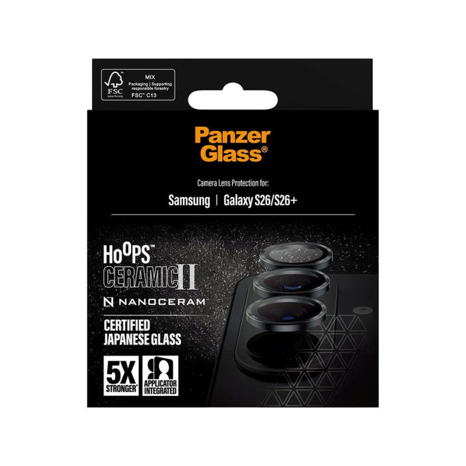 Ochranný kryt objektivu Hoops Ceramic II pro Samsung S26/S26+, Černá, PanzerGlass