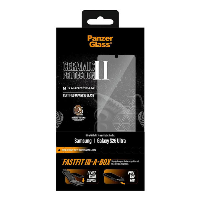 Tvrzené sklo UWF Ceramic s FASTFIT In-A-Box pro Samsung S26 Ultra, Transparentní, PanzerGlass