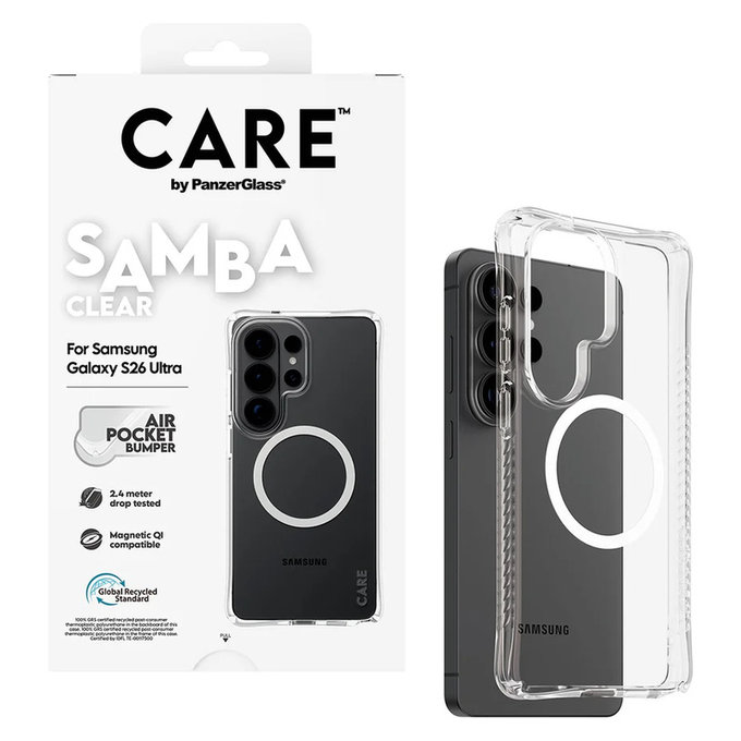 Pouzdro Samba s bílým QI pro Samsung Galaxy S26 Ultra, Transparentní, PanzerGlass