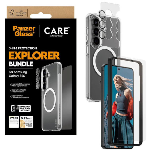Bundle 3v1 Explorer pro Samsung S26, PanzerGlass