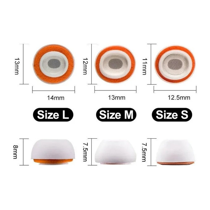 Náhradní silikonové špunty do uší pro AirPods 3 Pro, paměťová pěna, sada (L, M, S), bílé
