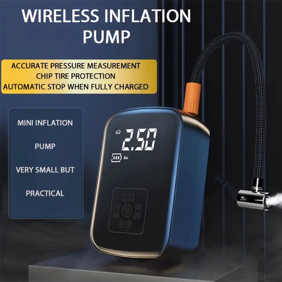 Bezdrátový kompresor na pneumatiky s digitálním displejem, 150 PSI, černý