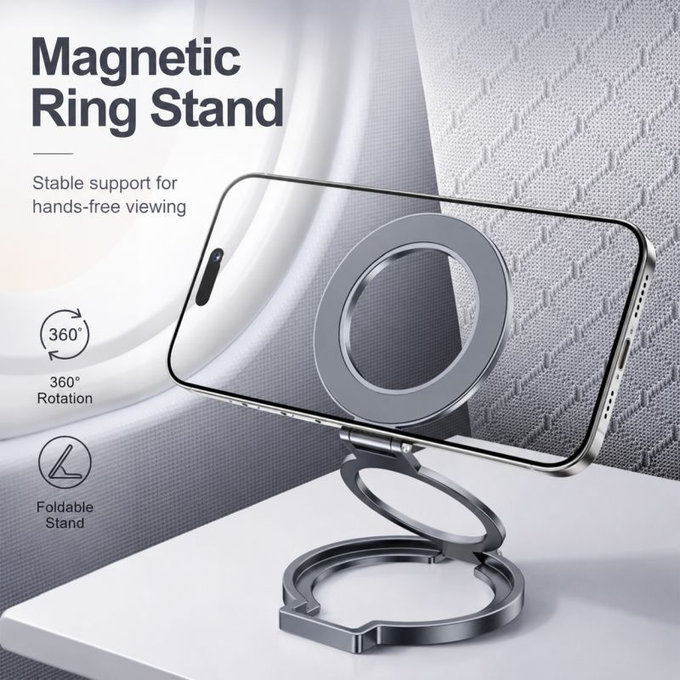 Skládací magnetický kroužek na telefon, stříbrný
