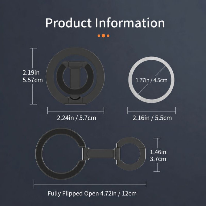Oboustranný skládací magnetický držák pro MagSafe, černý