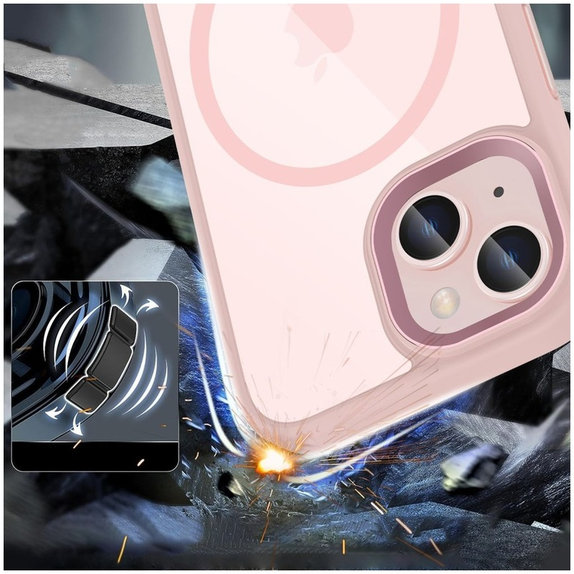 Pouzdro MagMat MagSafe pro iPhone 15, růžová/čirá, Tech-Protect