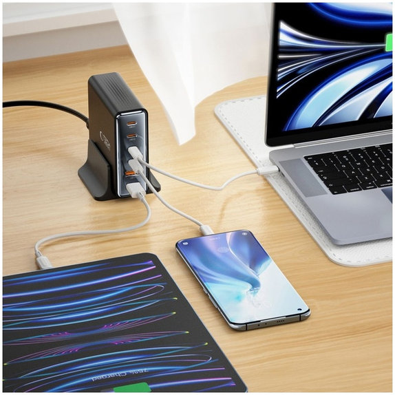 Síťová nabíječka DC80W-GAN 6-PORT PD 80W / QC3.0, černá, Tech-Protect