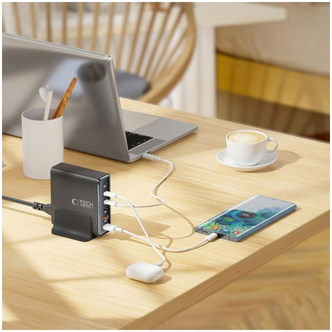 Síťová nabíječka DC80W-GAN 6-PORT PD 80W / QC3.0, černá, Tech-Protect
