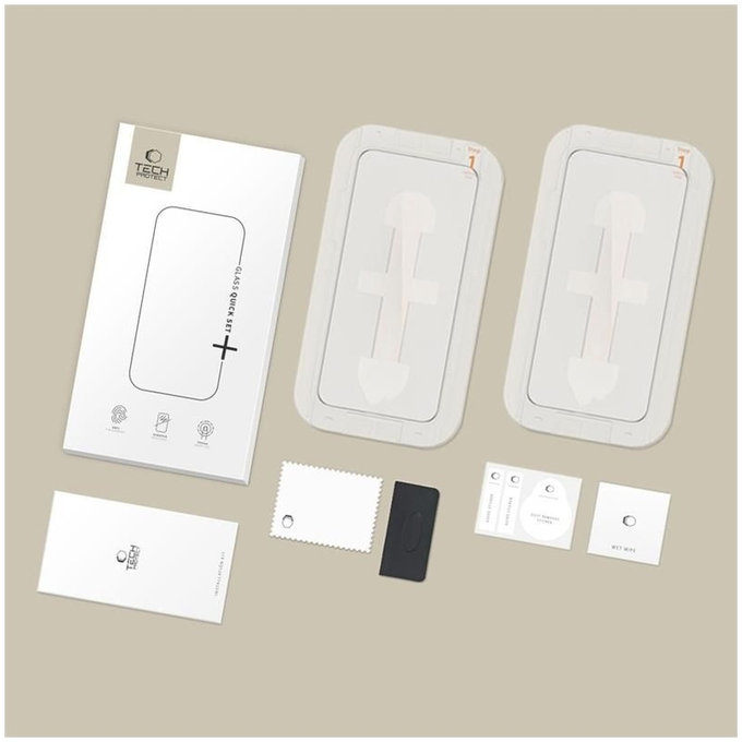Tvrzené sklo Quick Set+ 2-PACK pro iPhone 13 / 13 Pro / 14 / 16E / 17E, černá, Tech-Protect
