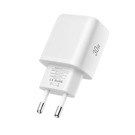 Síťová nabíječka NCA30 2-PORT PD 30W / QC3.0 + Lightning Cable, bílá, Tech-Protect