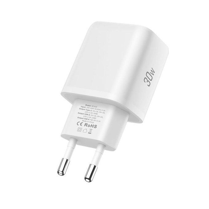 Síťová nabíječka NCA30 2-PORT PD 30W / QC3.0 + Lightning Cable, bílá, Tech-Protect