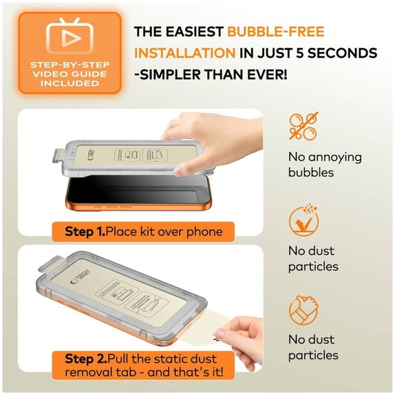 Privacy tvrzené sklo Quick Set Spy+ 2-PACK pro iPhone 13 / 13 Pro / 14 / 16E / 17E, privacy, Tech-Protect