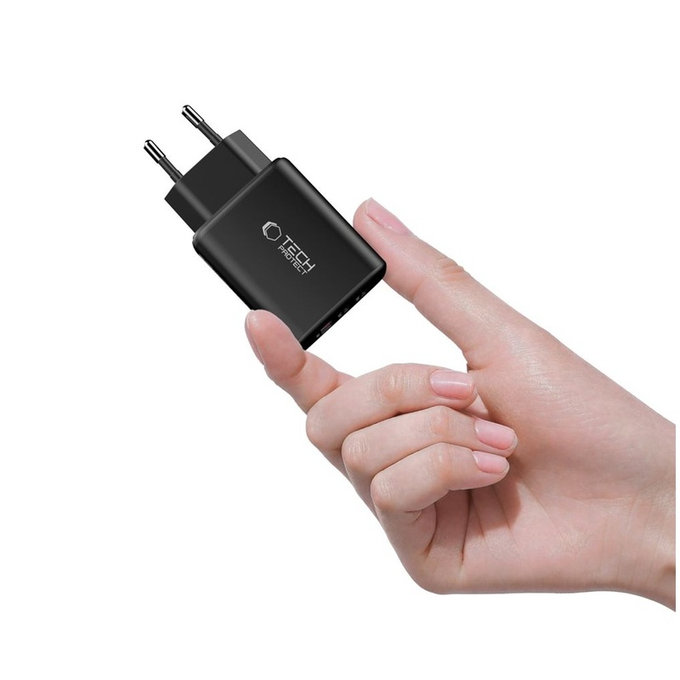 Síťová nabíječka NCA65W-GAN 3-PORT PD 65W / QC3.0, černá, Tech-Protect