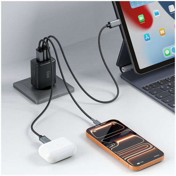 Síťová nabíječka NCA65W-GAN 3-PORT PD 65W / QC3.0, černá, Tech-Protect