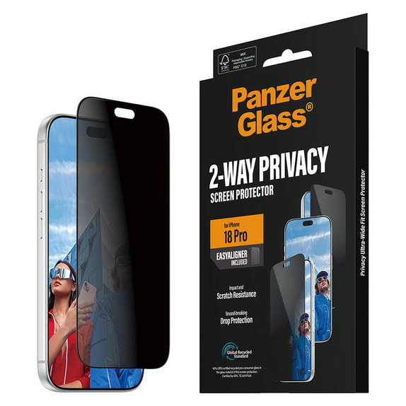 Tvrzené sklo UWF 2-Way Privacy s aplikátorem pro iPhone 18 Pro, Černá, PanzerGlass