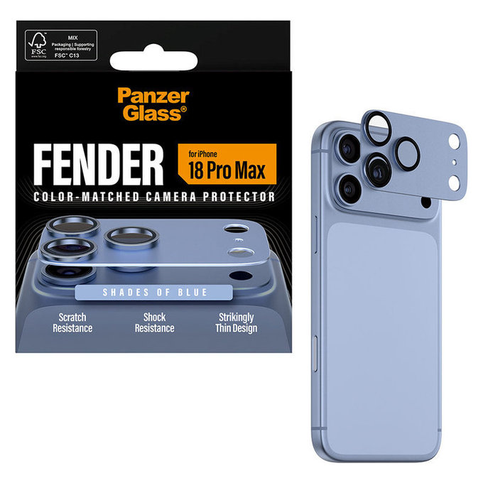Ochranný kryt objektivu Fender pro iPhone 18 Pro Max, Italian Blue, PanzerGlass