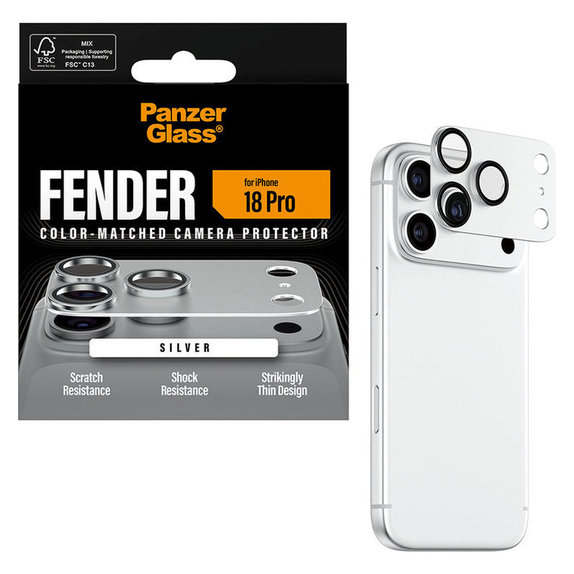Ochranný kryt objektivu Fender pro iPhone 18 Pro, Stříbrná, PanzerGlass