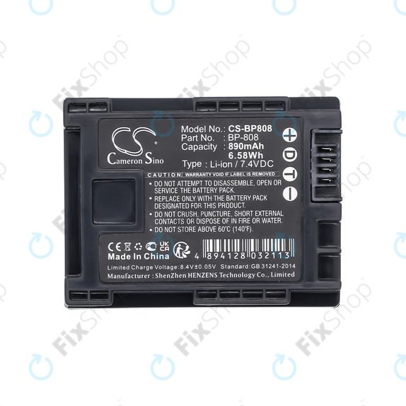 Baterie pro Canon FS10, FS11, FS100, 890mAh, Li-Ion, 7.4V, BP-808, HQ