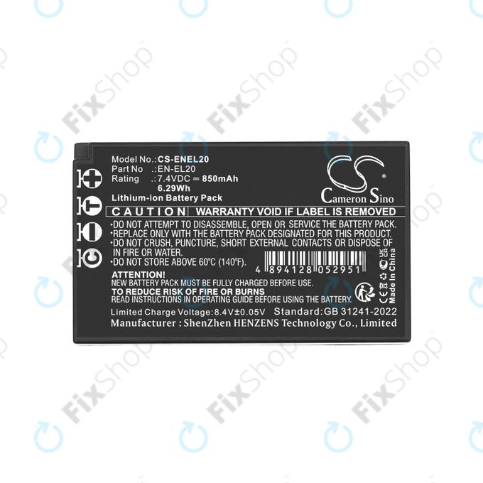 Baterie pro Nikon Coolpix A, 850mAh, Li-Ion, 7.4V, EN-EL20, HQ