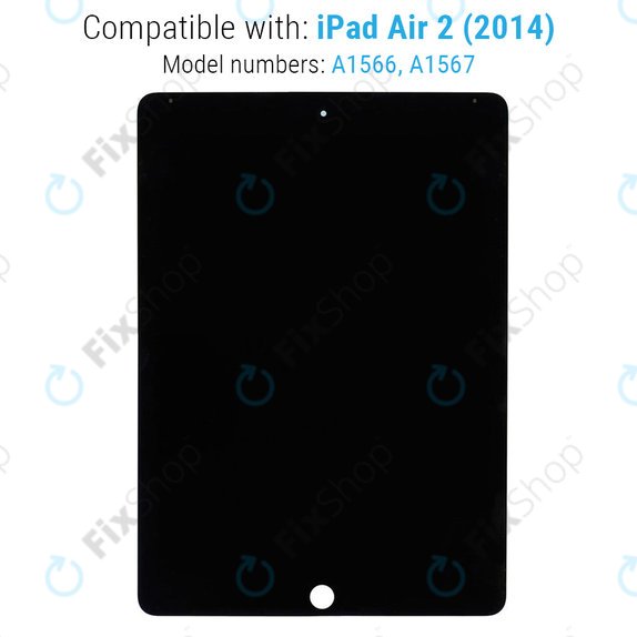 LCD Displej pro iPad Air 2, Black, Dotykové sklo bez rámu, Refurbished